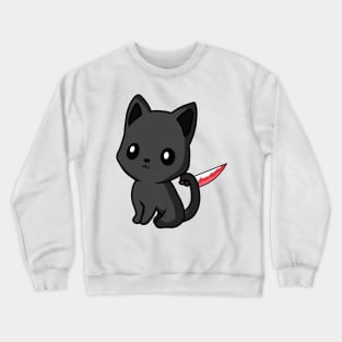 Black cute cat with knife! Crewneck Sweatshirt